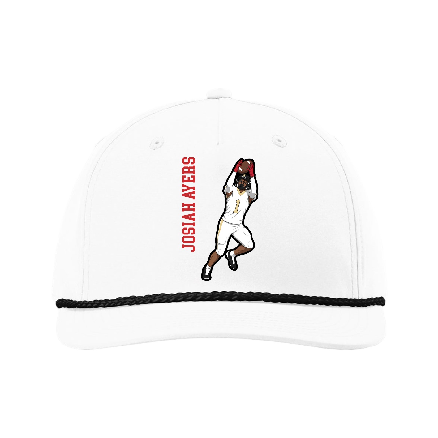 Five-Panel Classic Rope Cap — Name Vertical in White