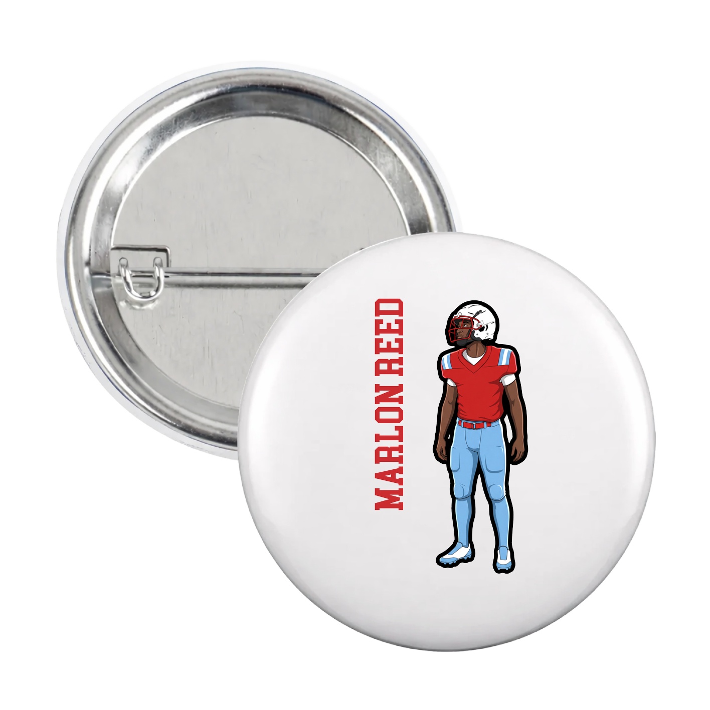Game Day Button — Name Vertical in White