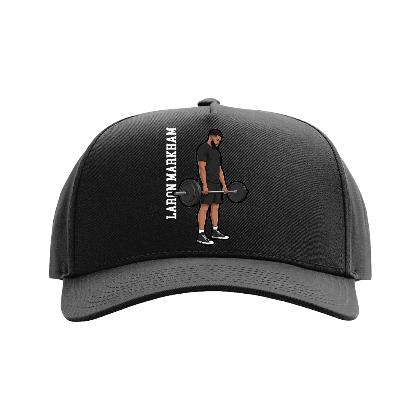 Full Fabric Five-Panel Champ Cap — Name Vertical in Black