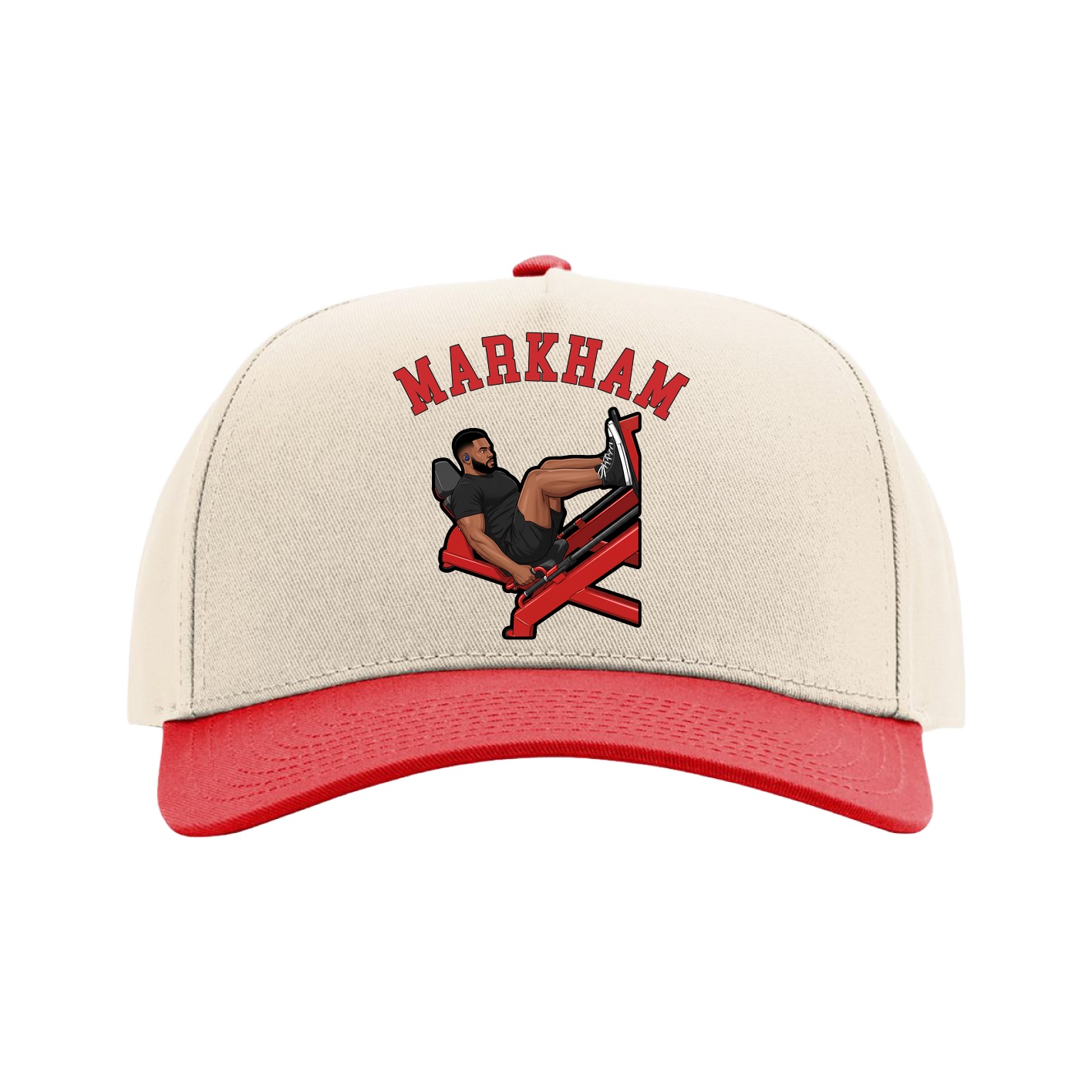 Full Fabric Five-Panel Champ Cap — Shirsey Arch in Cream/Red