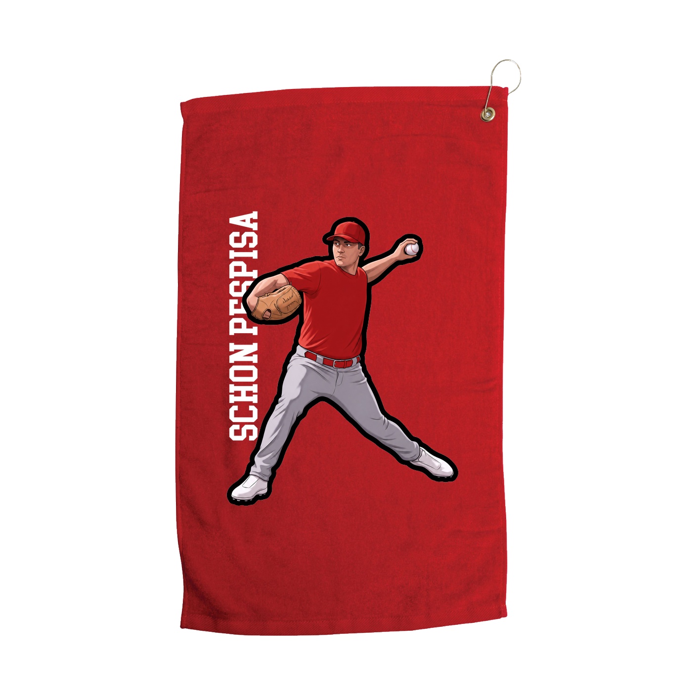 Golf Towel — Name Vertical in Red