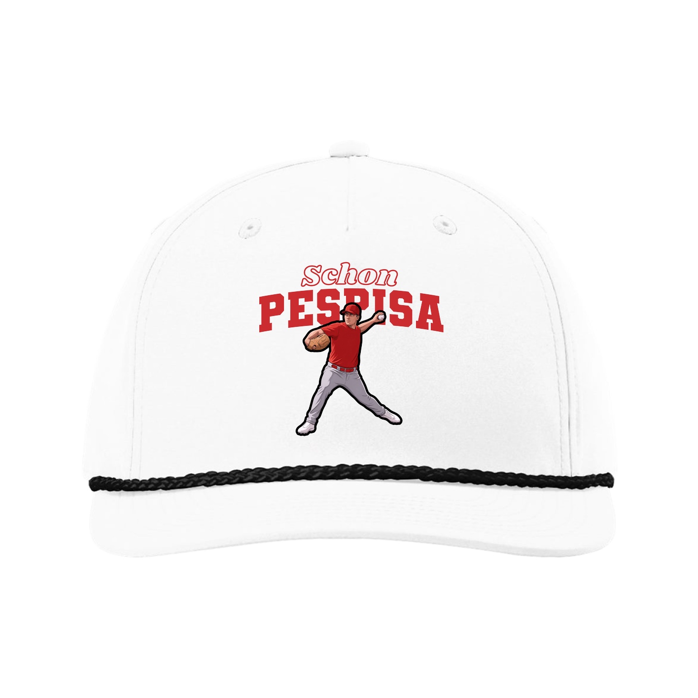 Five-Panel Classic Rope Cap — Name Arch in White