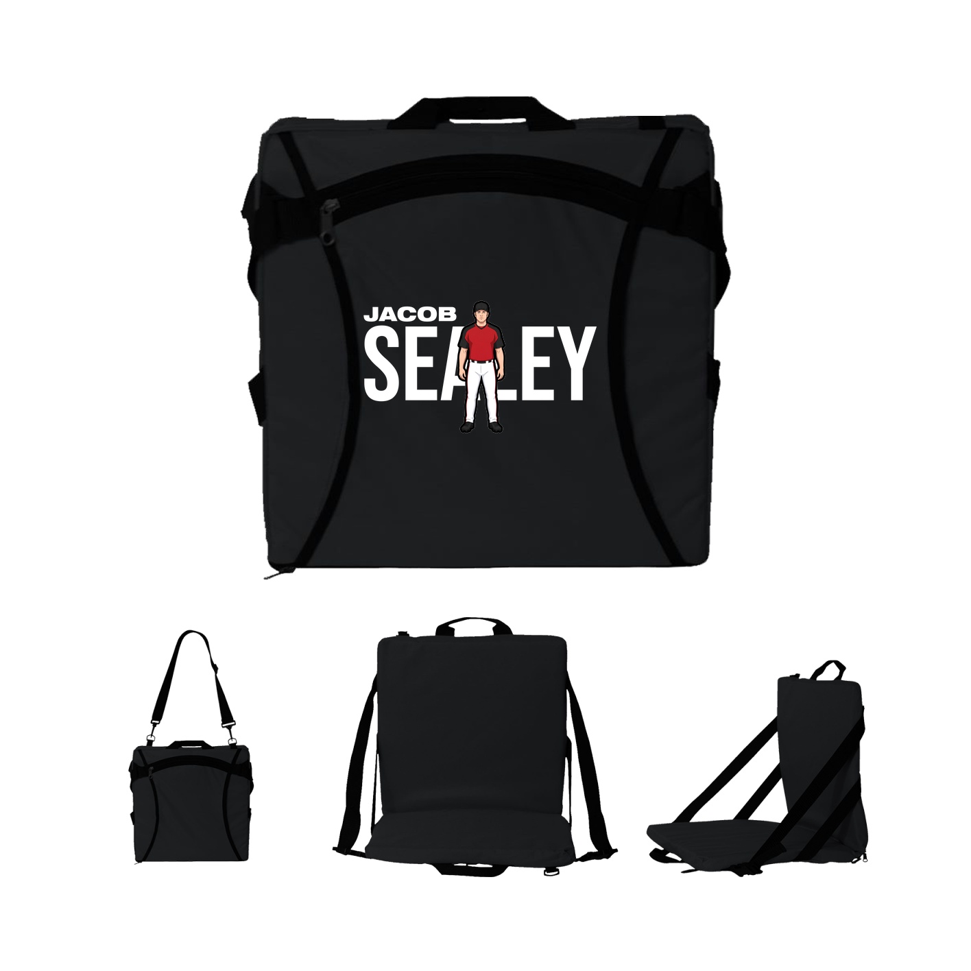 Folding Stadium Seat — Player Name in Black