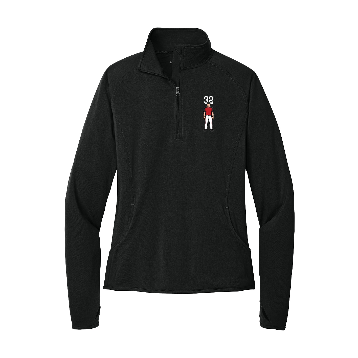 Women's Q-Zip Pullover — Number Top in Black