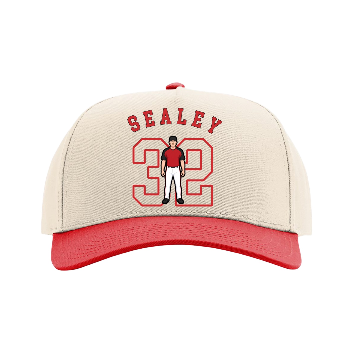 Full Fabric Five-Panel Champ Cap — Shirsey Arch in Cream/Red