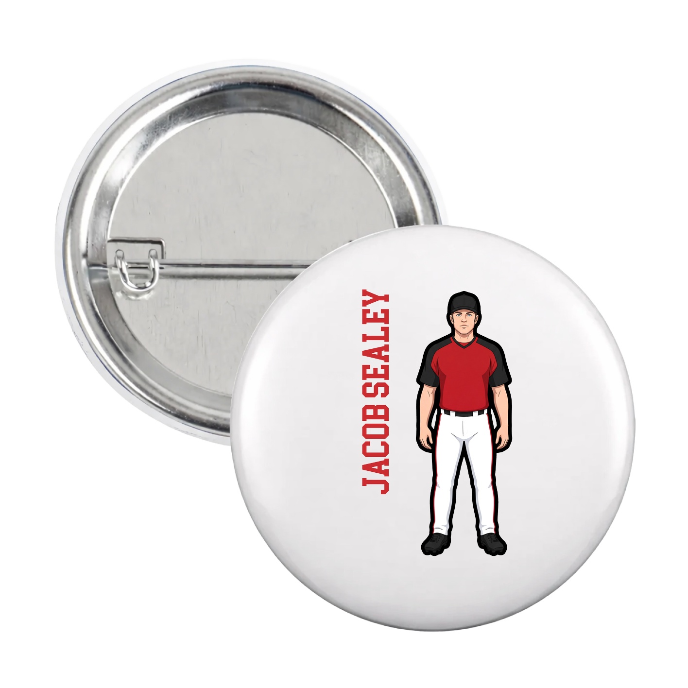 Game Day Button — Name Vertical in White