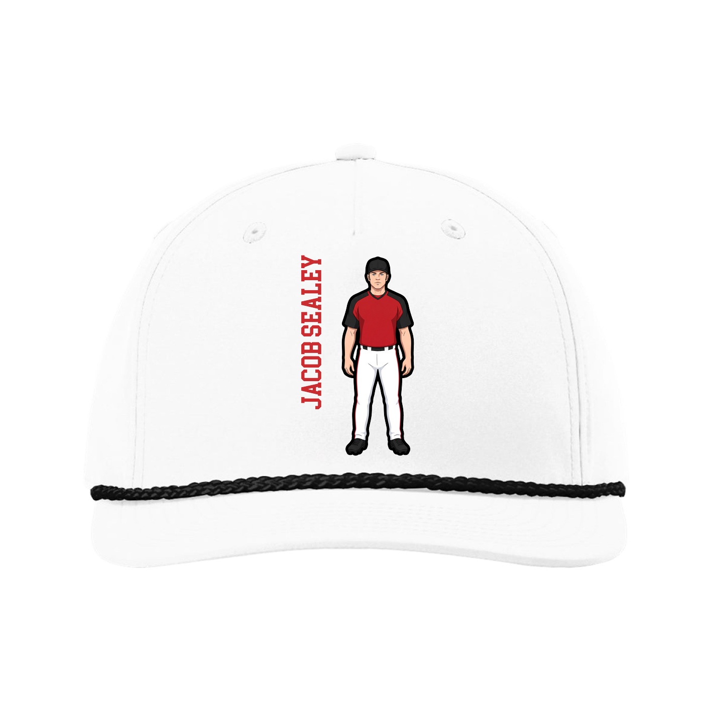 Five-Panel Classic Rope Cap — Name Vertical in White