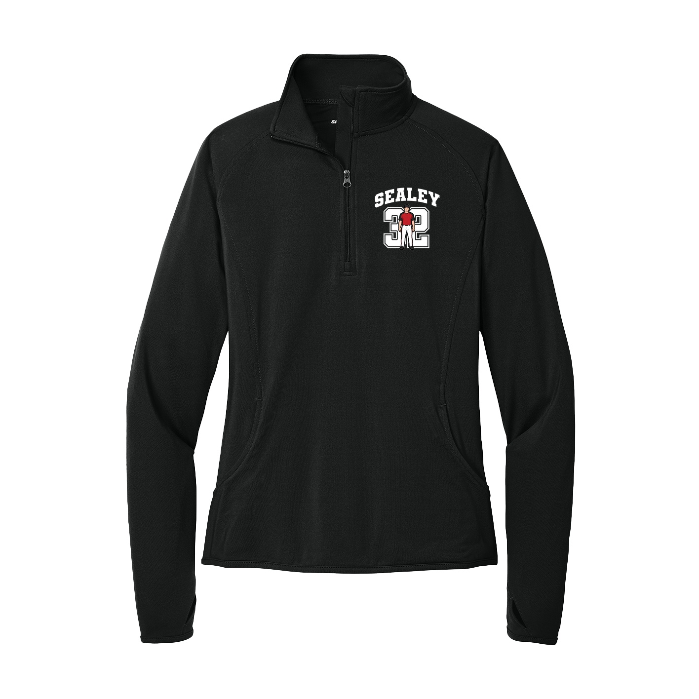 Women's Q-Zip Pullover — Number in Black