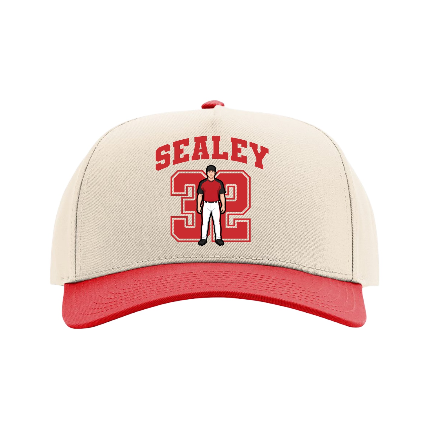 Full Fabric Five-Panel Champ Cap — Number in Cream/Red