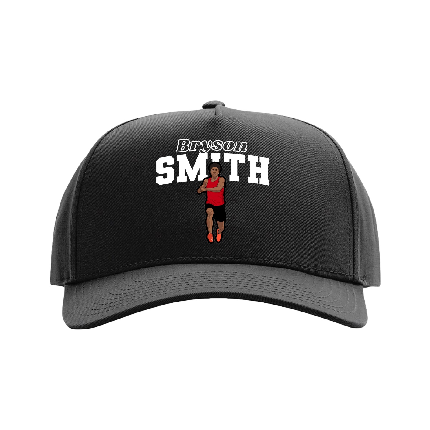 Full Fabric Five-Panel Champ Cap — Name Arch in Black