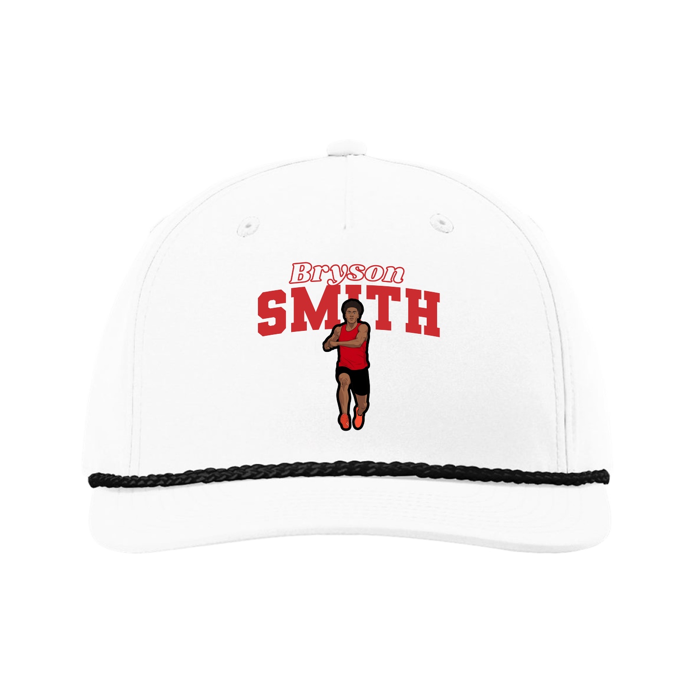 Five-Panel Classic Rope Cap — Name Arch in White