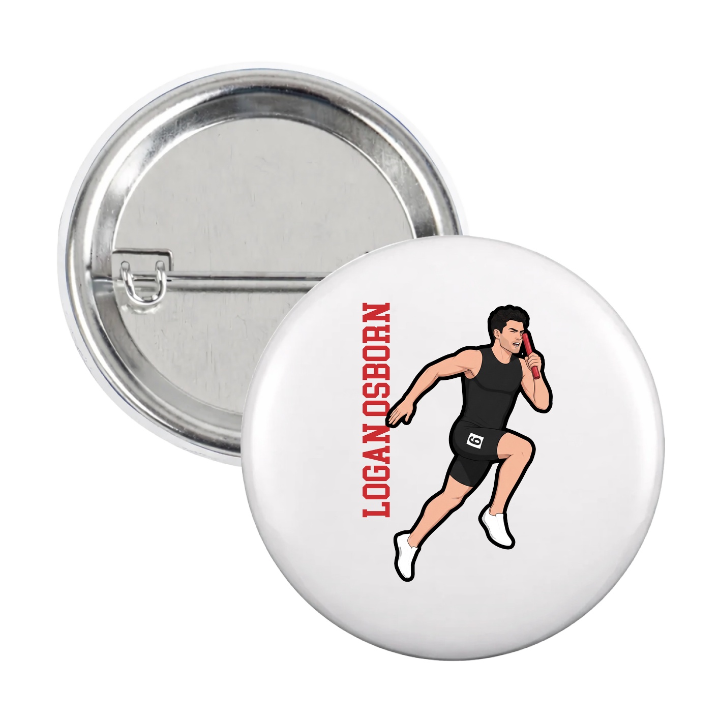 Game Day Button — Name Vertical in White