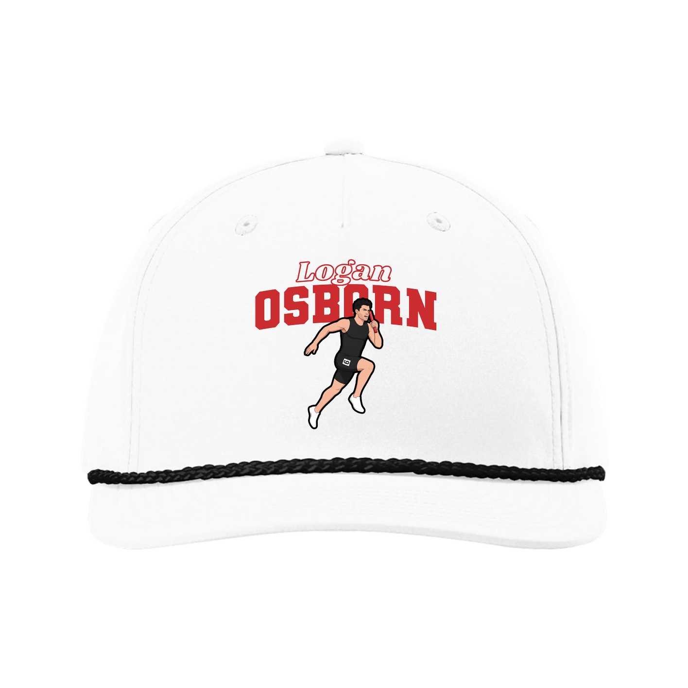 Five-Panel Classic Rope Cap — Name Arch in White