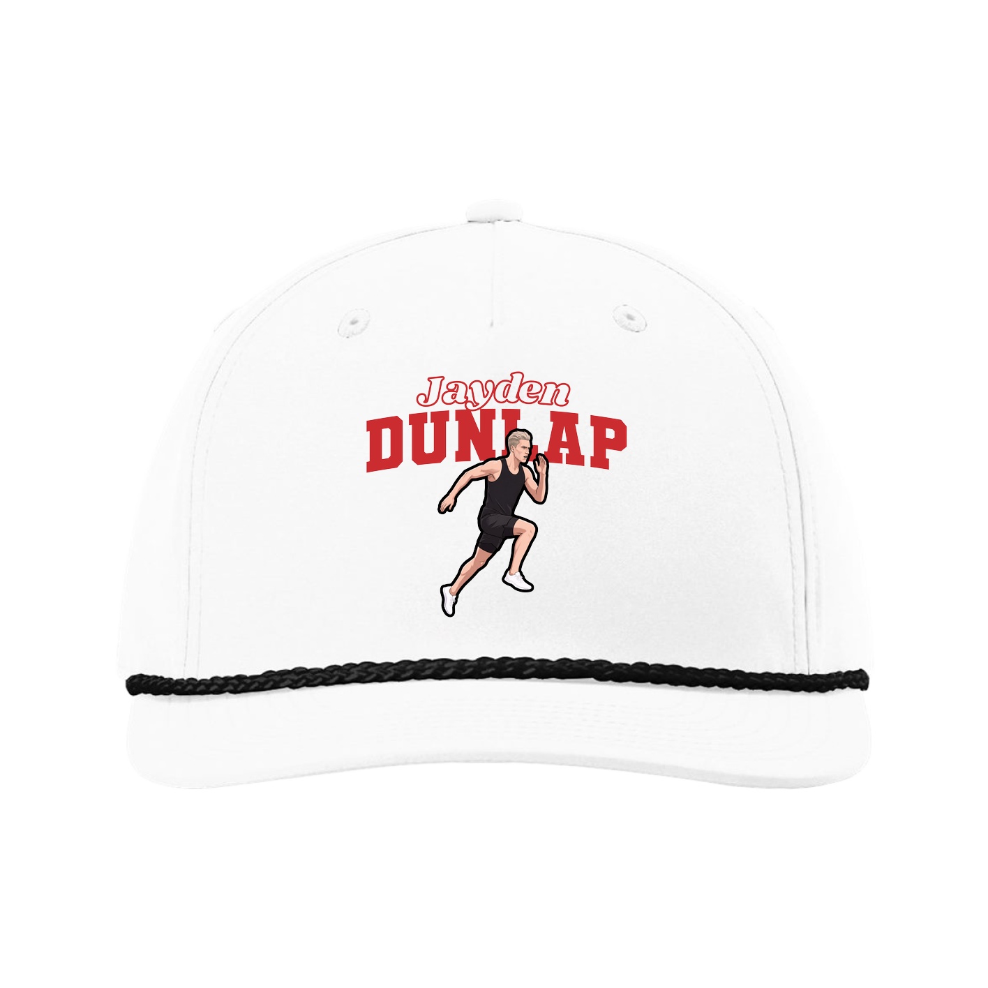 Five-Panel Classic Rope Cap — Name Arch in White