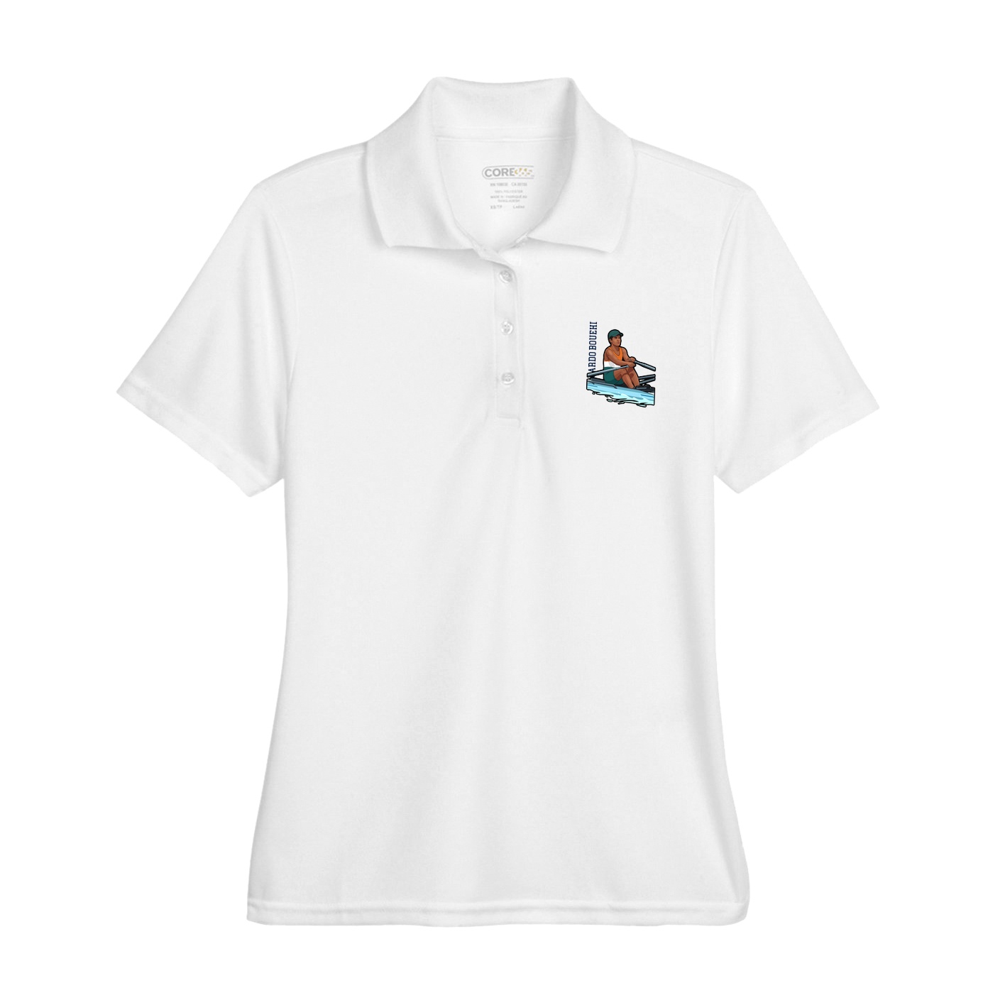 Womens Performance Polo — Name Vertical in White