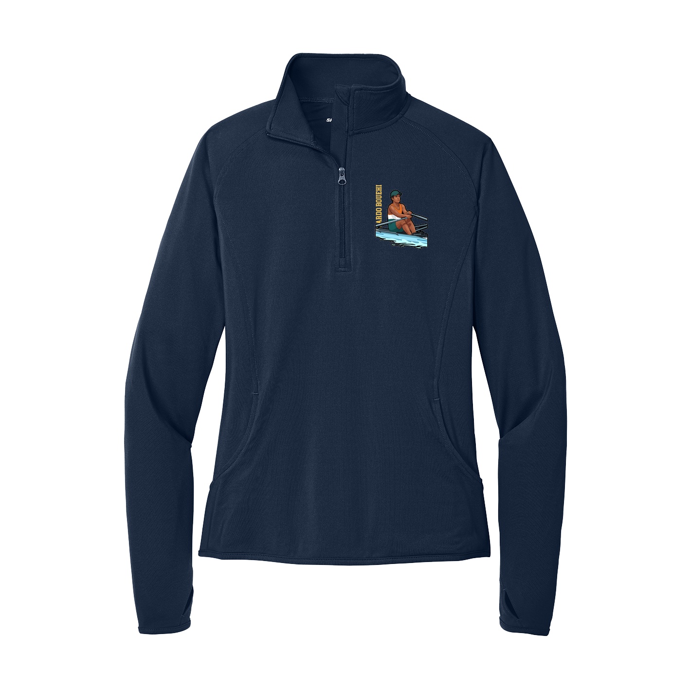 Women's Q-Zip Pullover — Name Vertical in Navy
