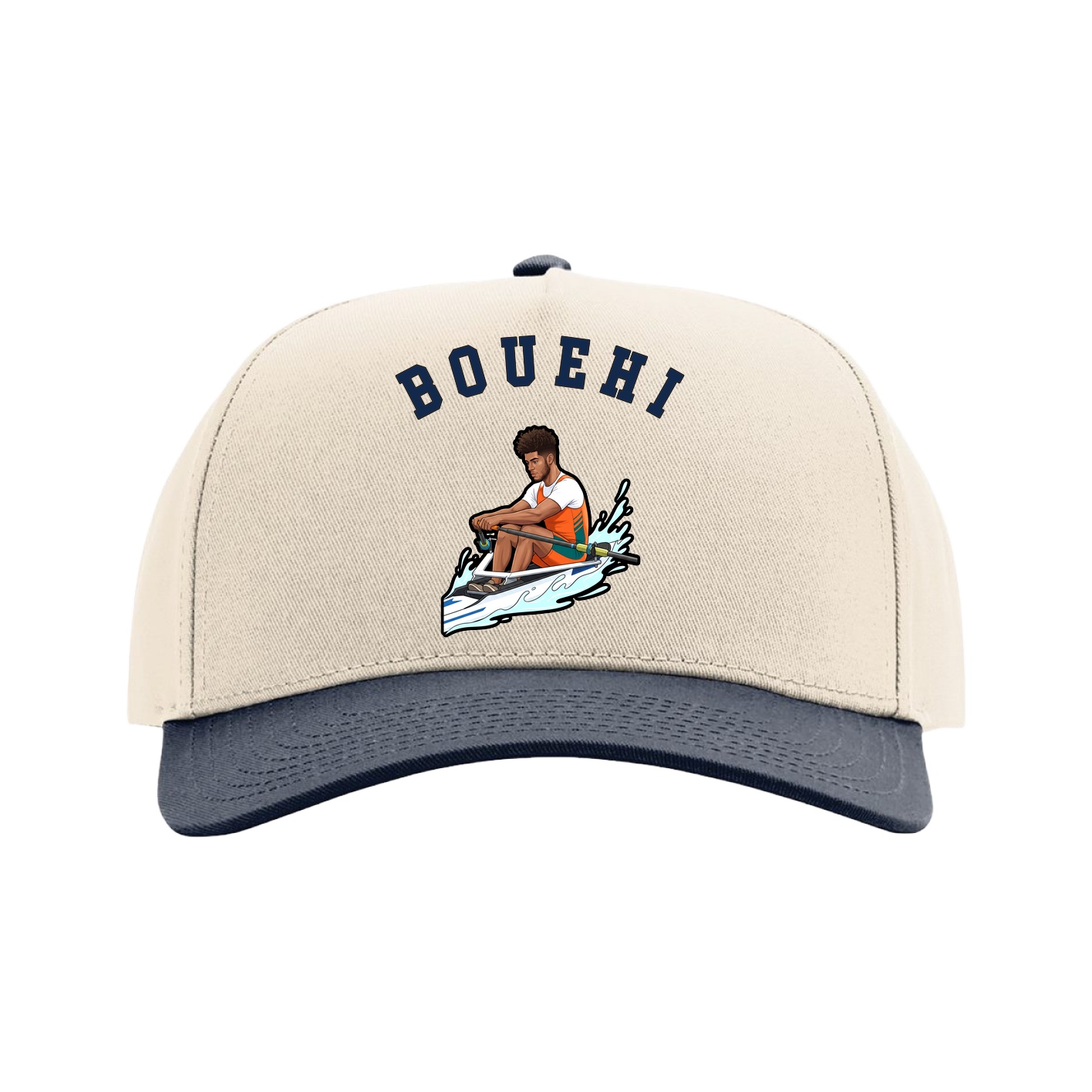 Full Fabric Five-Panel Champ Cap — Shirsey Arch in Cream/Navy