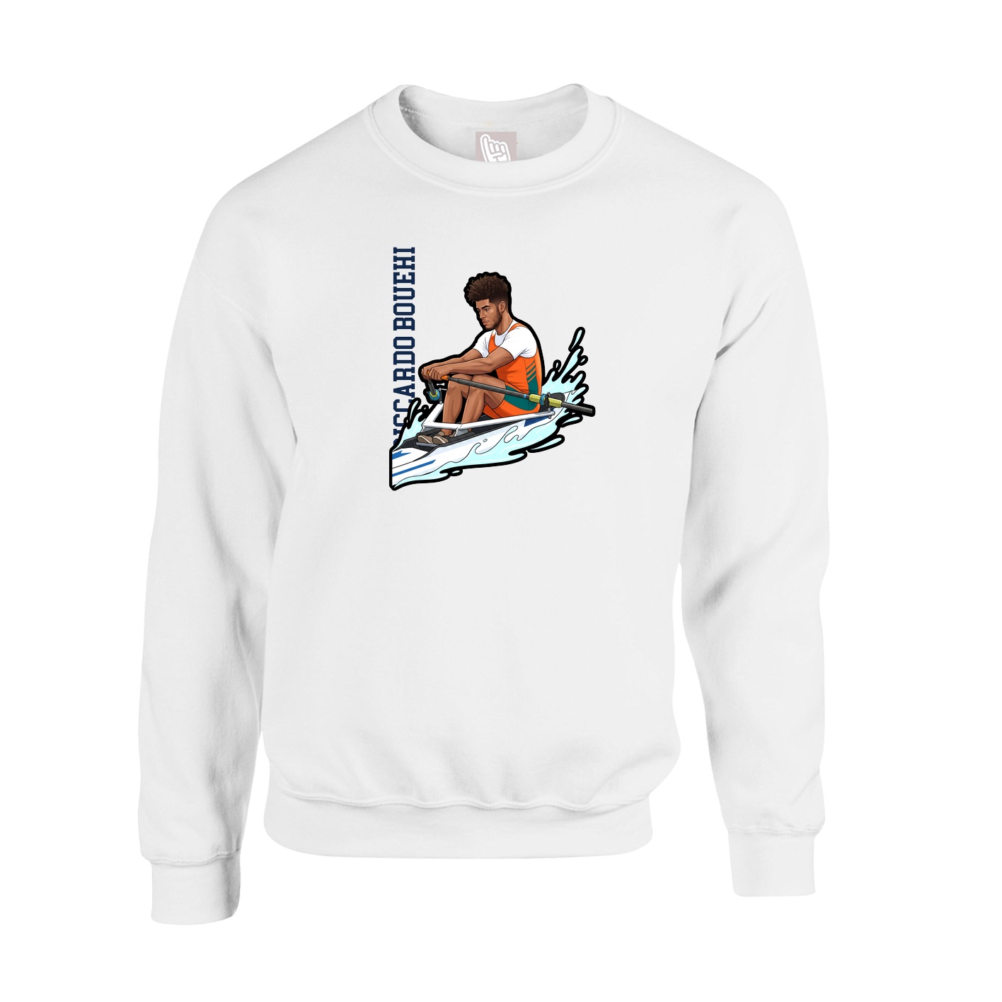 Fleece Crew — Name Vertical in White