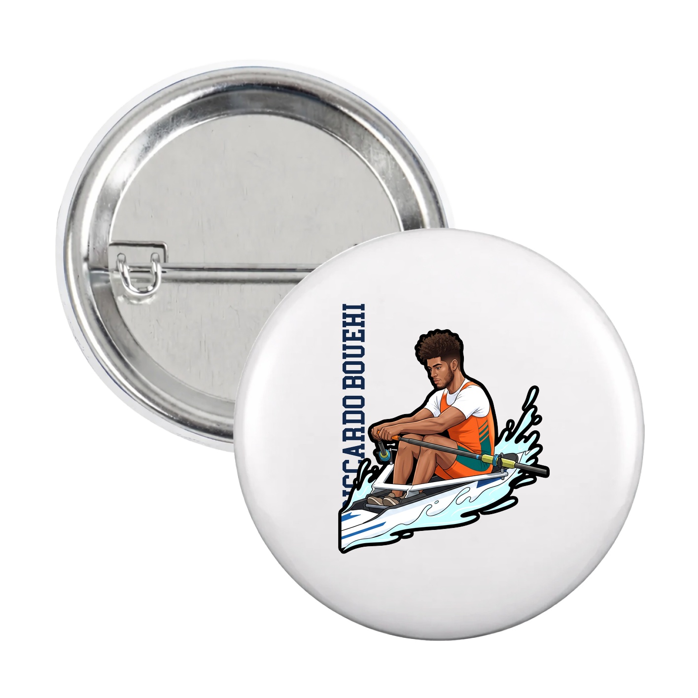 Game Day Button — Name Vertical in White