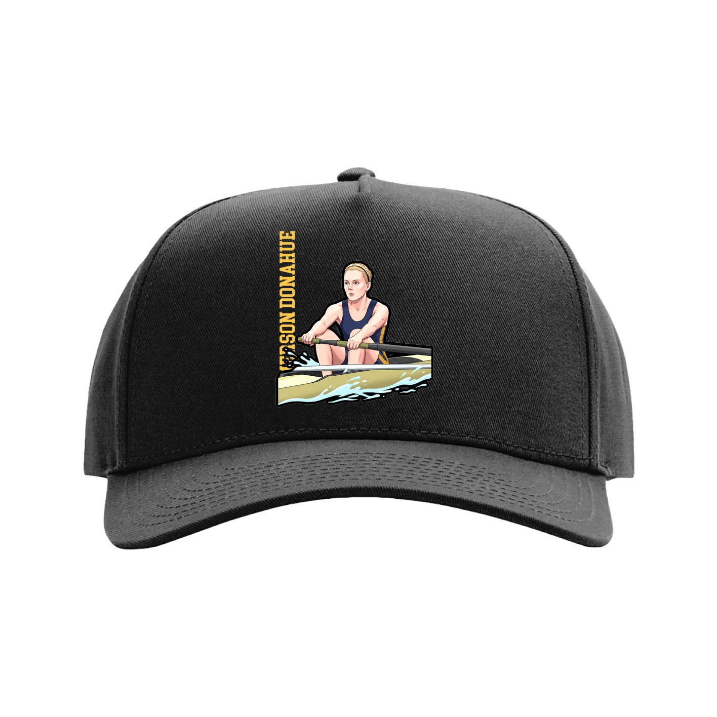Full Fabric Five-Panel Champ Cap — Name Vertical in Black