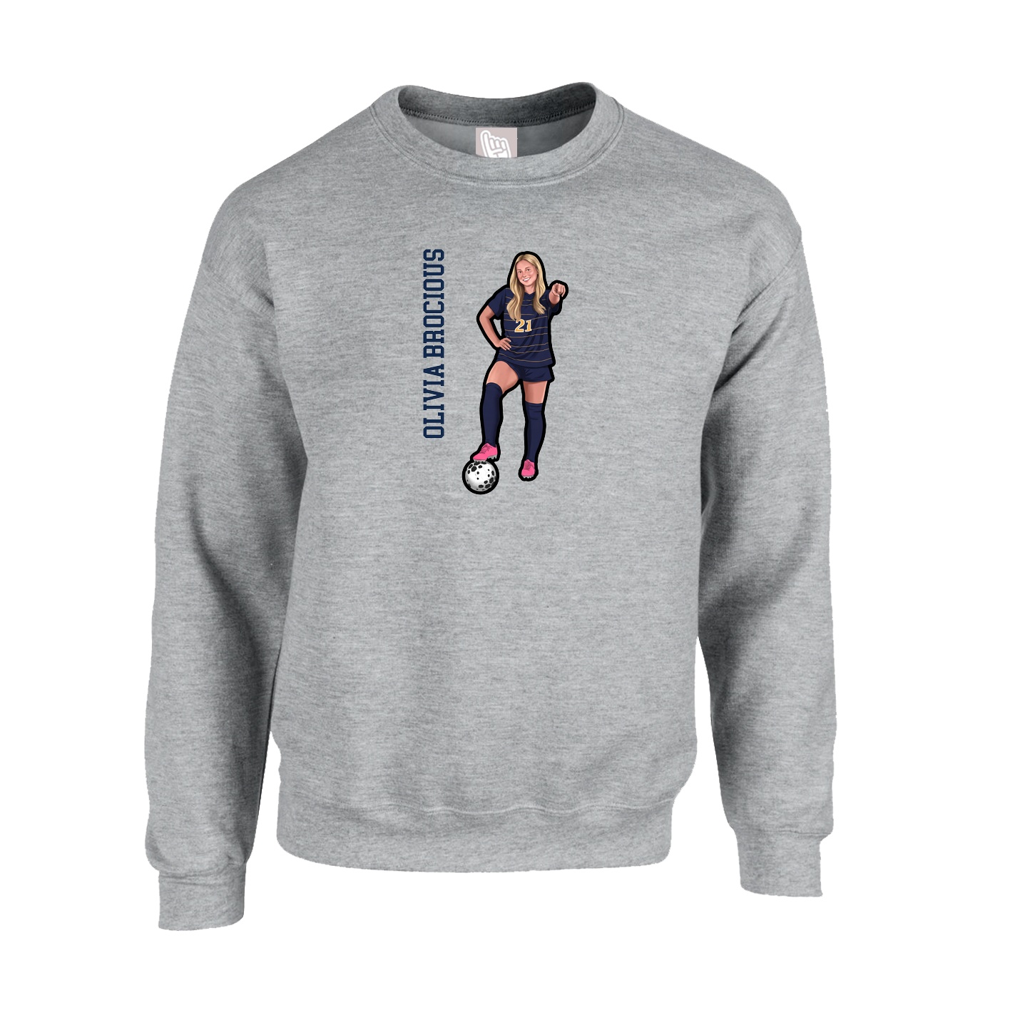 Fleece Crew — Name Vertical in Grey