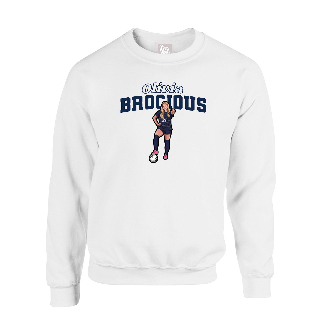 Fleece Crew — Name Arch in White