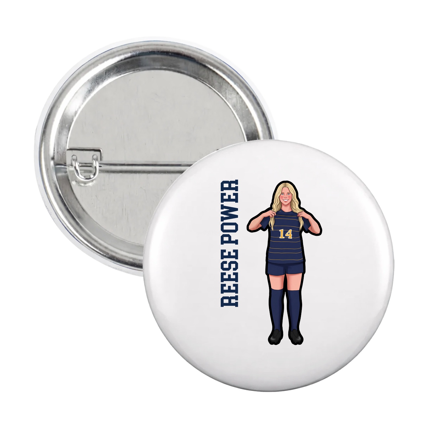 Game Day Button — Name Vertical in White