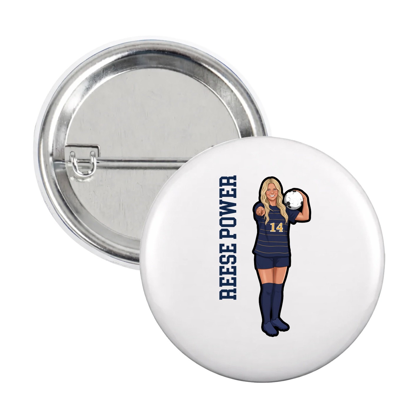 Game Day Button — Name Vertical in White