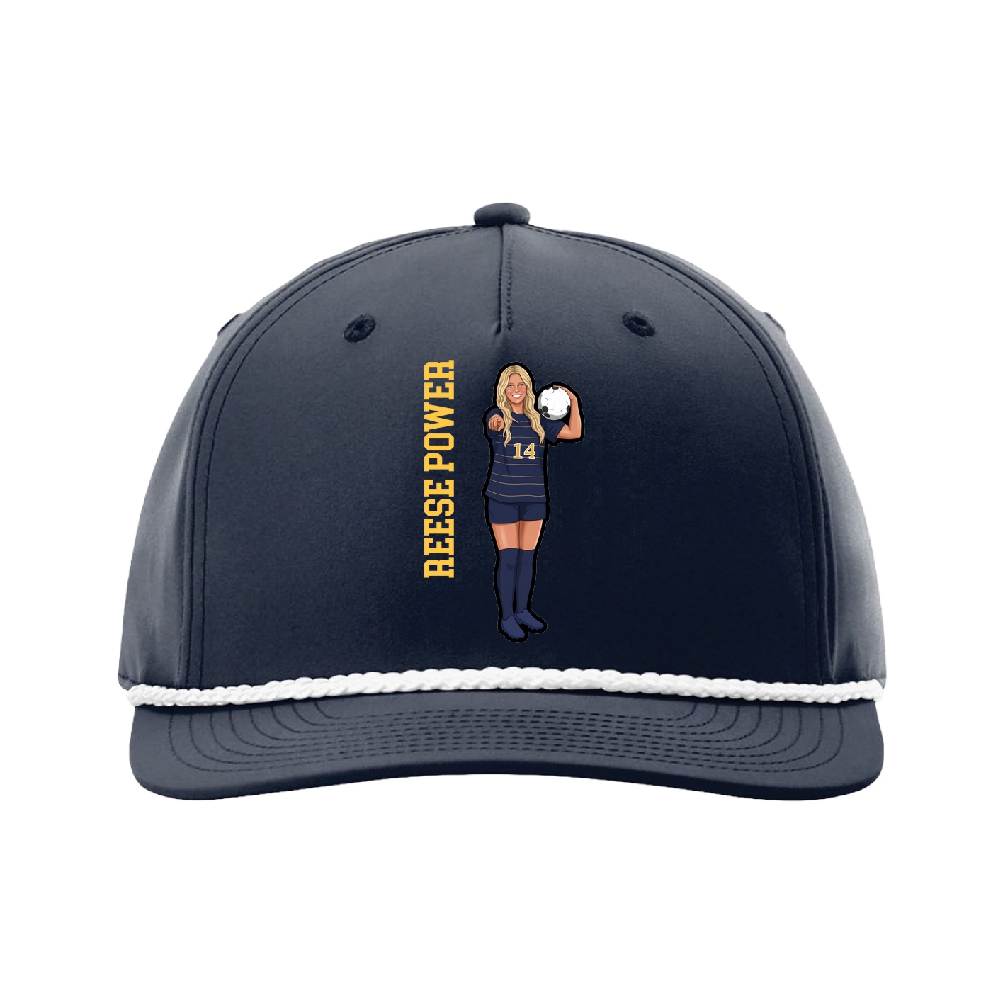 Five-Panel Classic Rope Cap — Name Vertical in Navy