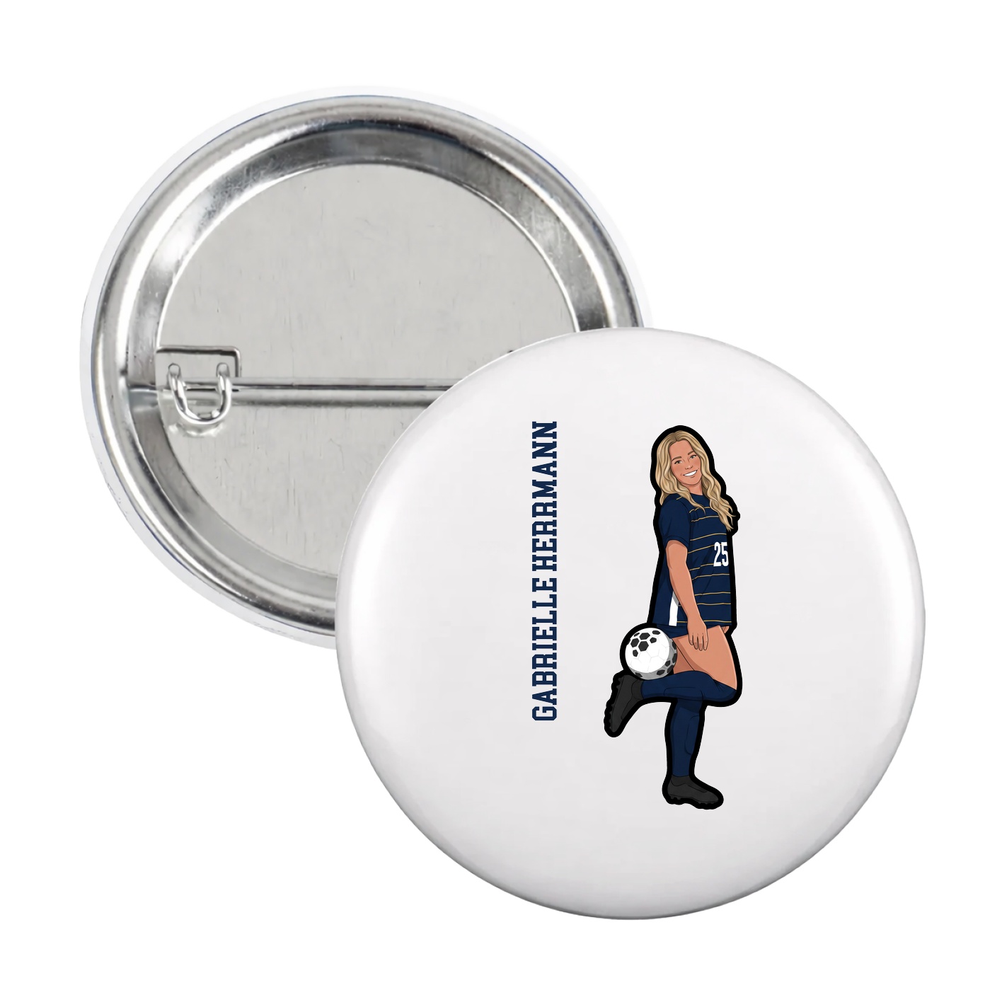 Game Day Button — Name Vertical in White