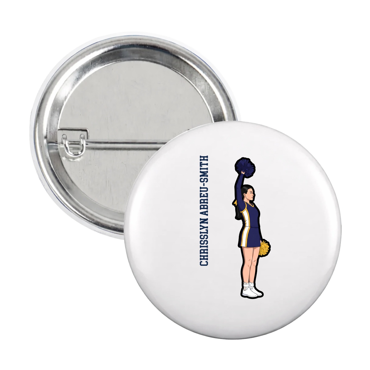 Game Day Button — Name Vertical in White