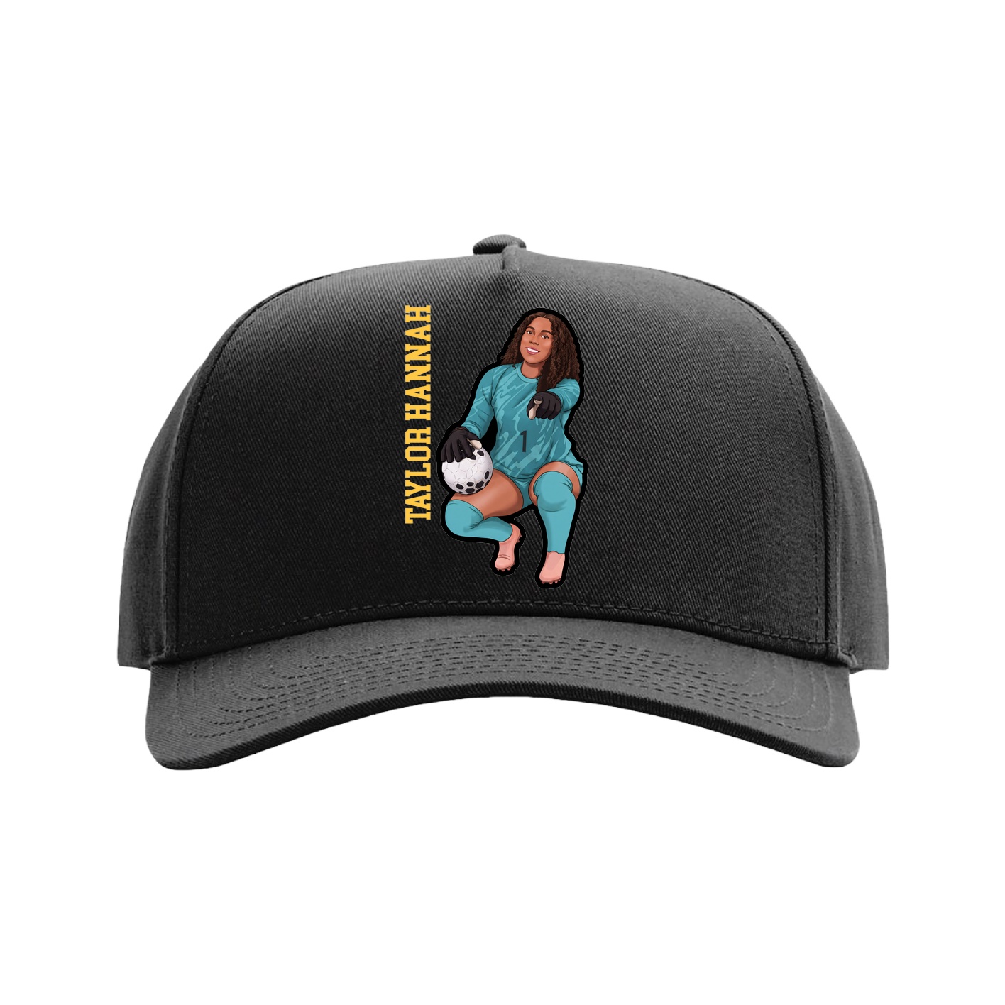 Full Fabric Five-Panel Champ Cap — Name Vertical in Black
