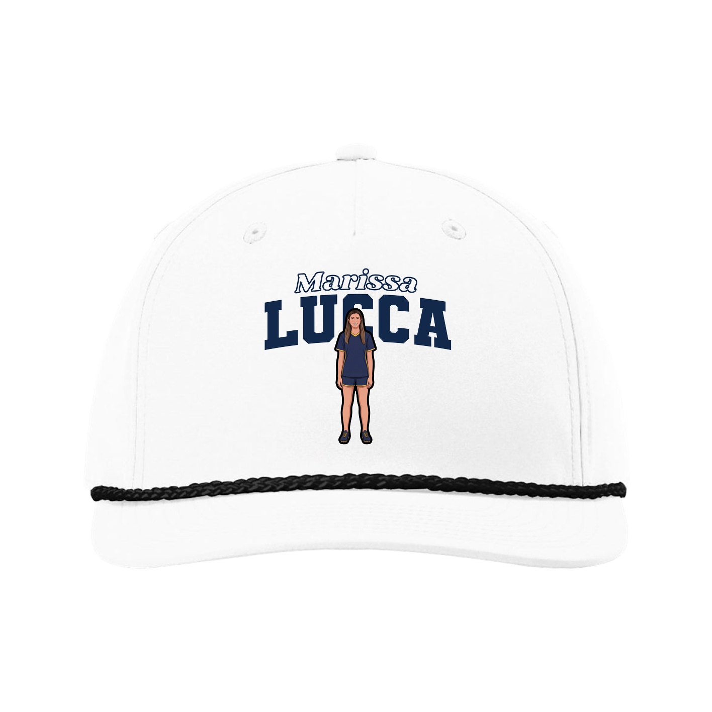 Five-Panel Classic Rope Cap — Name Arch in White