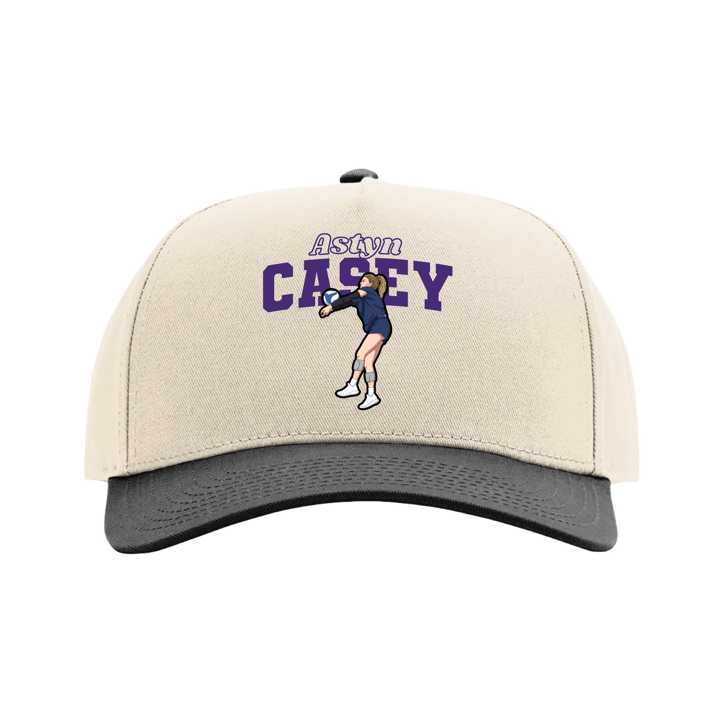 Full Fabric Five-Panel Champ Cap — Name Arch in Cream/Black