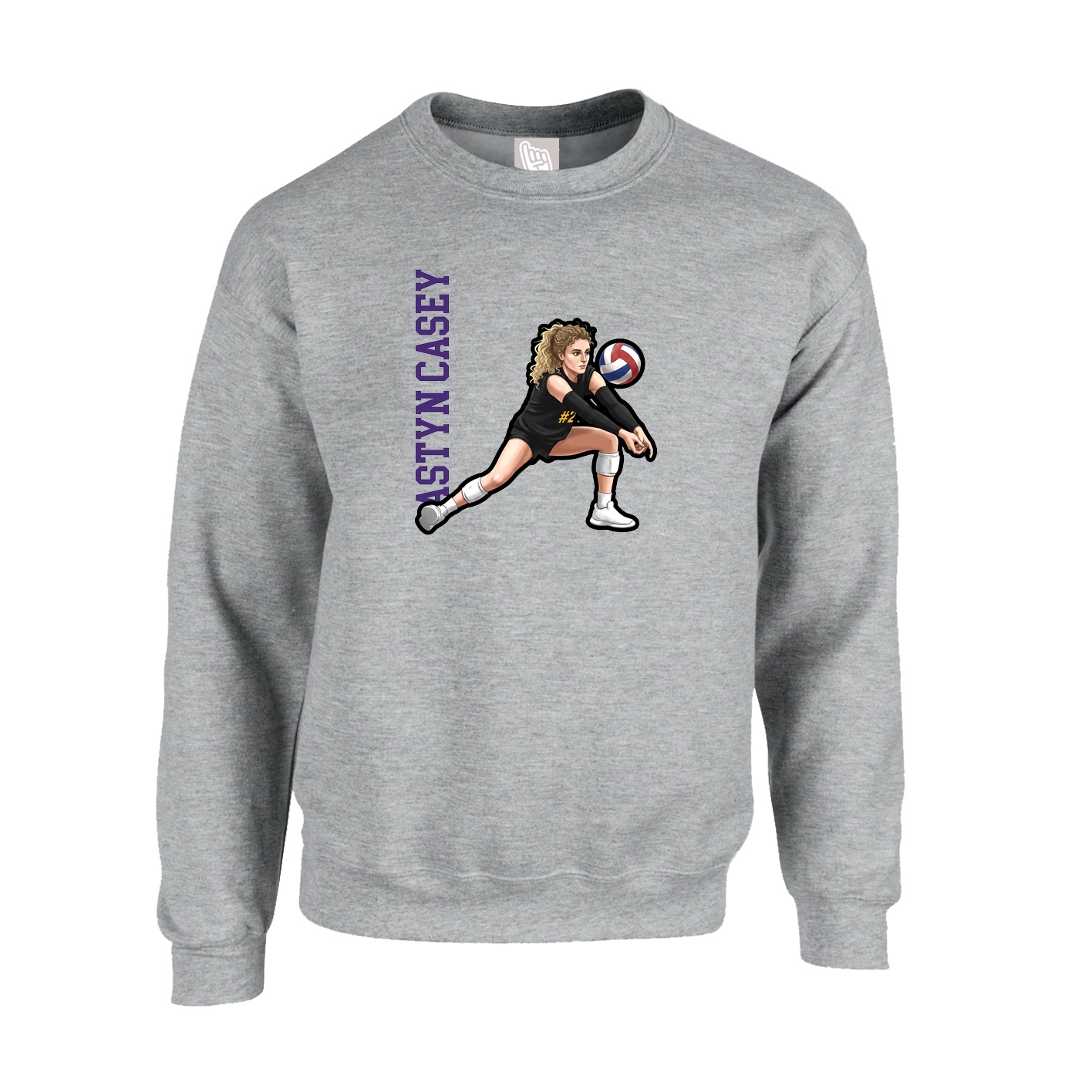 Fleece Crew — Name Vertical in Grey