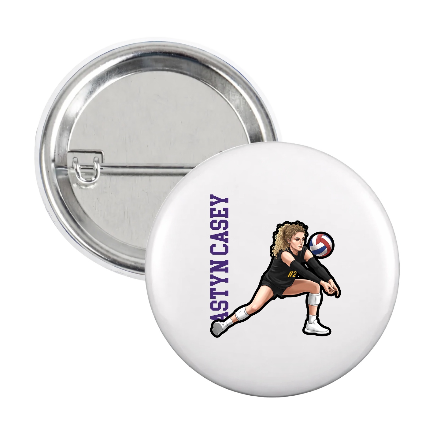 Game Day Button — Name Vertical in White