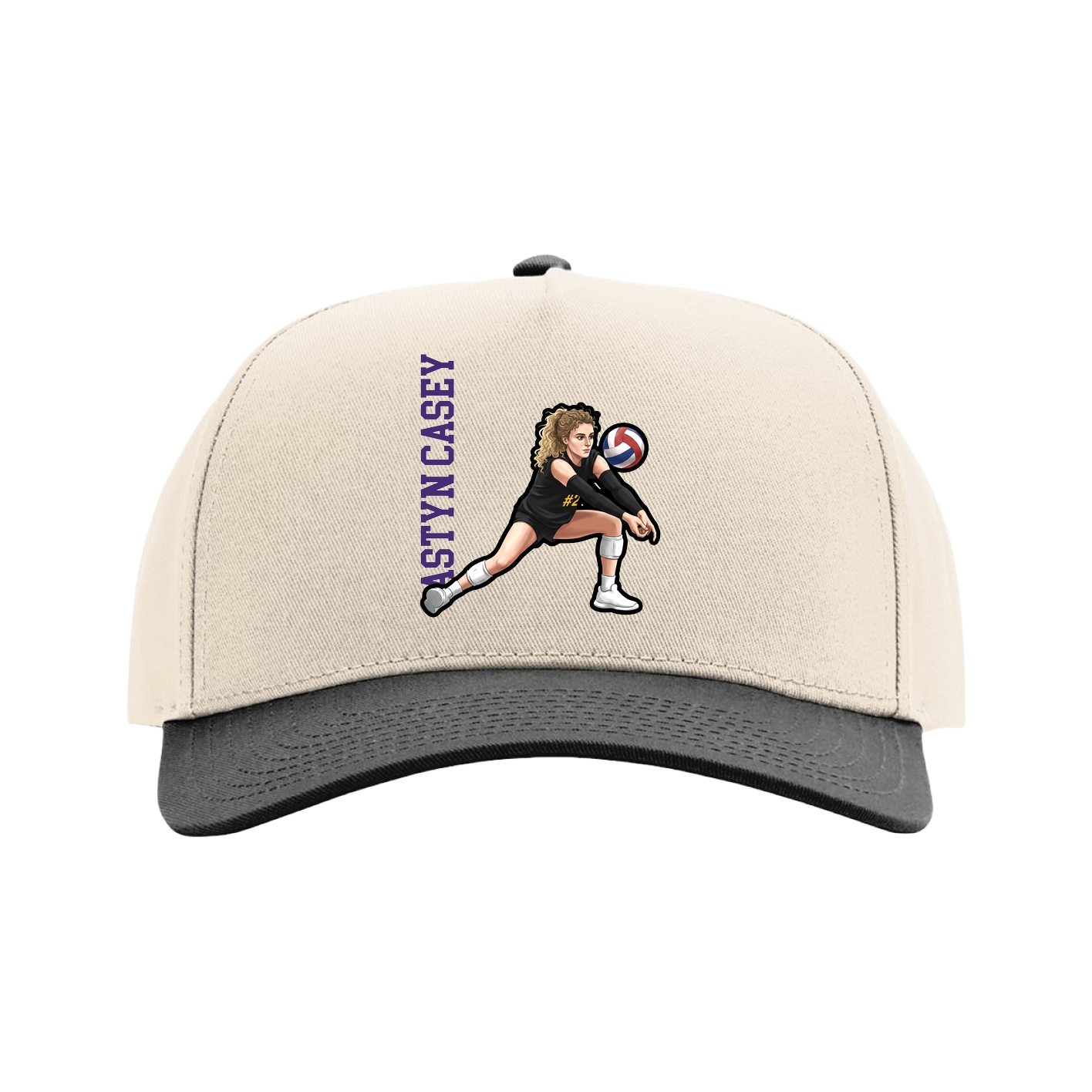 Full Fabric Five-Panel Champ Cap — Name Vertical in Cream/Black