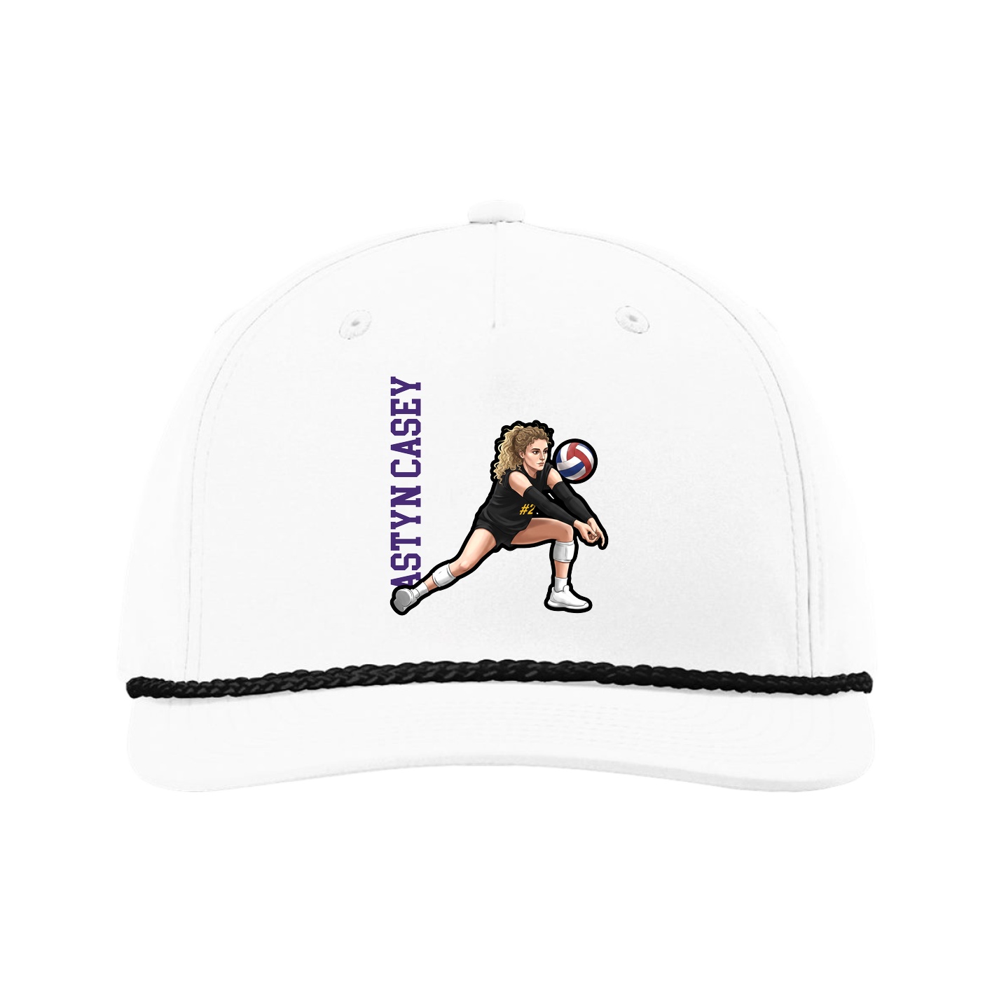 Five-Panel Classic Rope Cap — Name Vertical in White