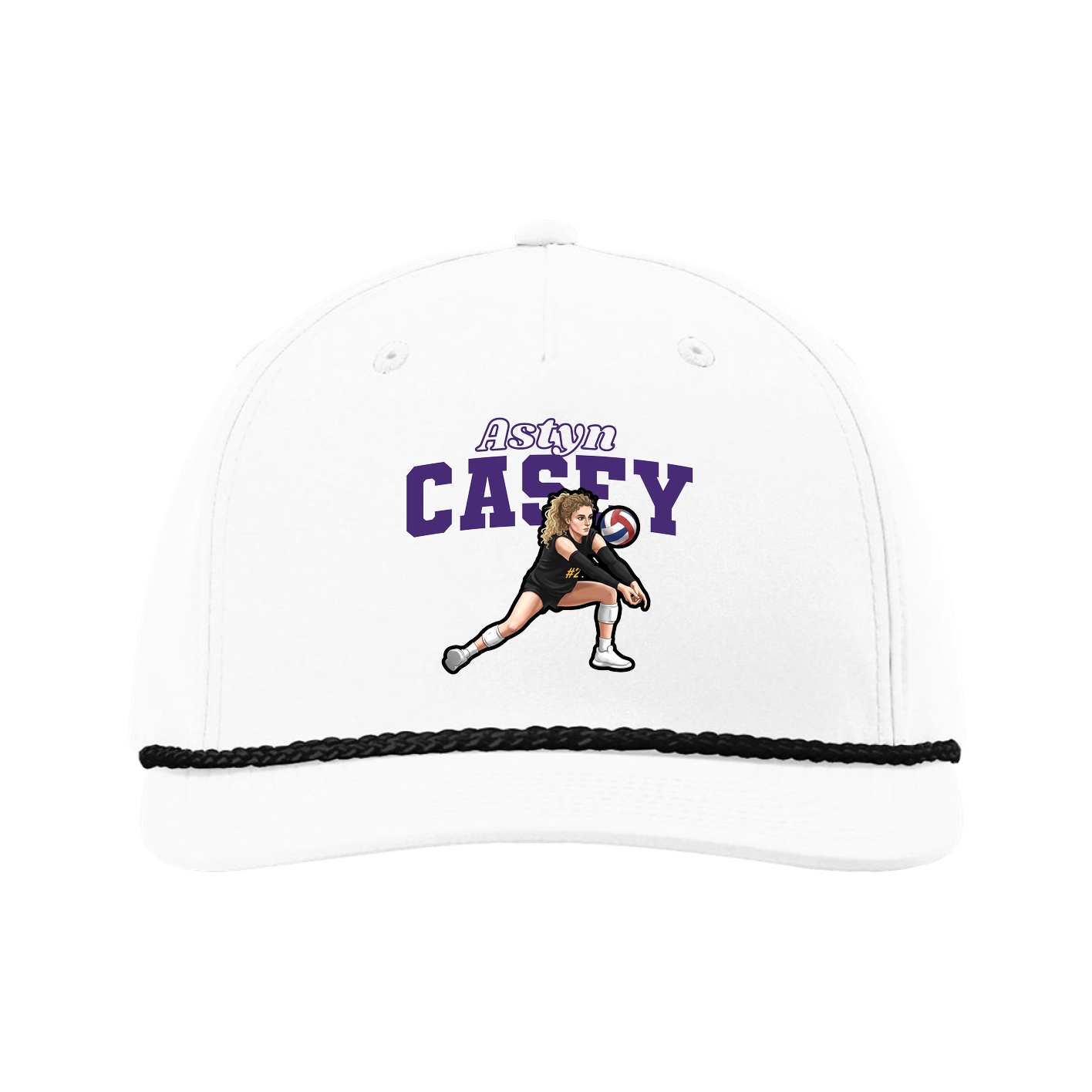 Five-Panel Classic Rope Cap — Name Arch in White