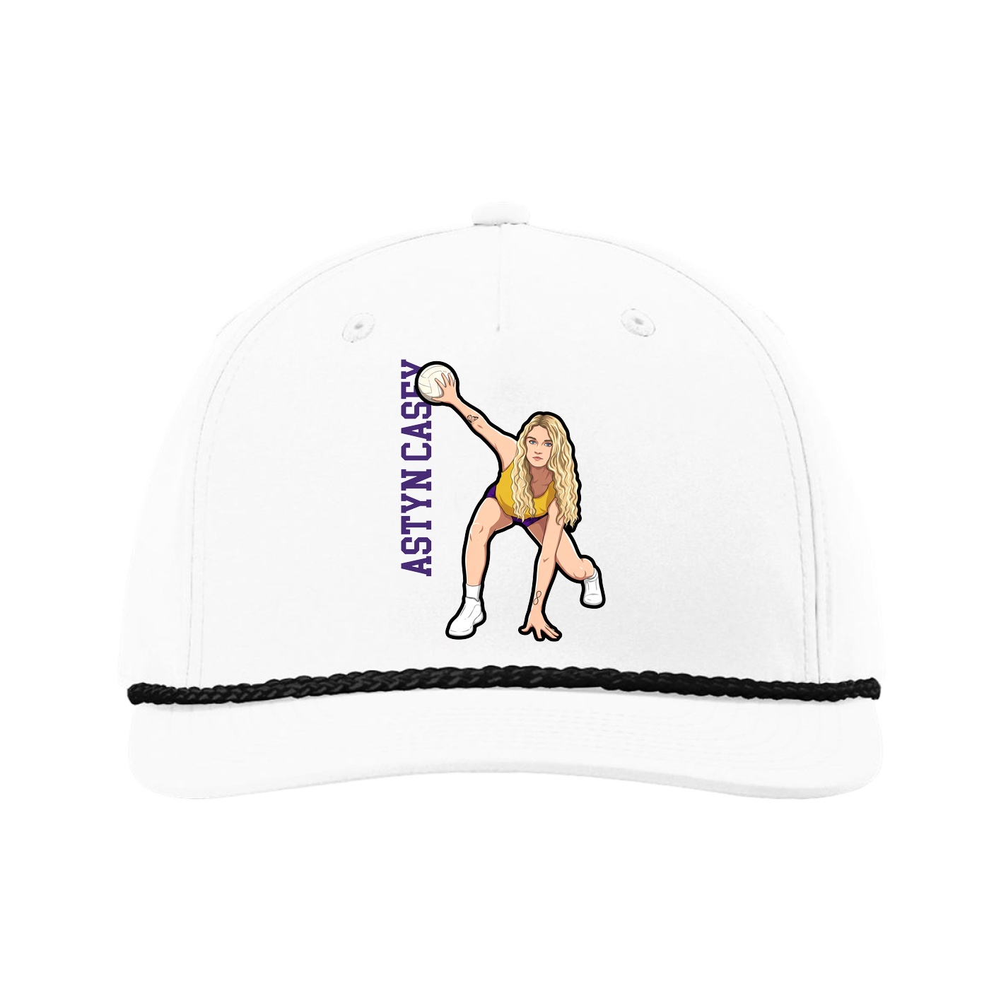 Five-Panel Classic Rope Cap — Name Vertical in White
