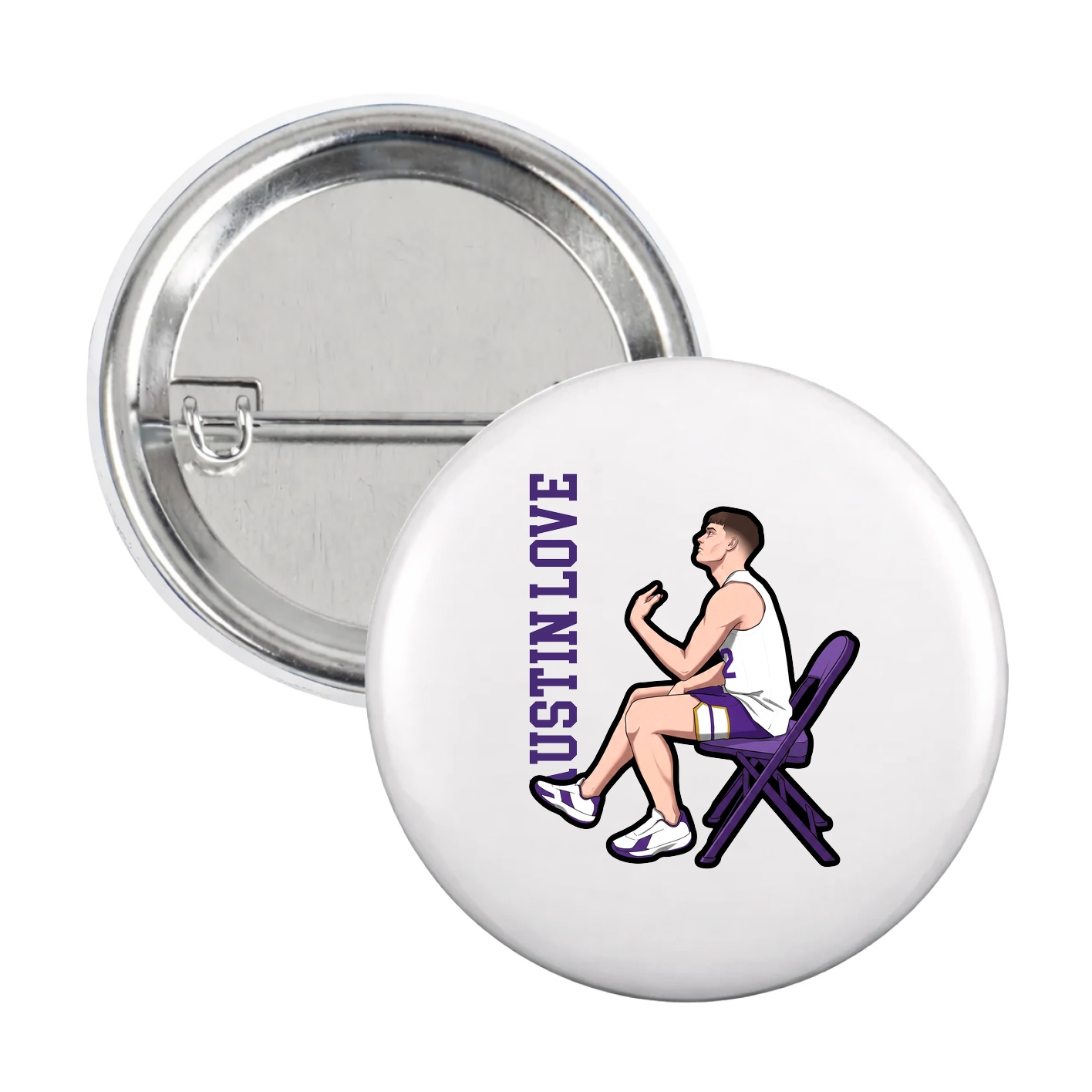 Game Day Button — Name Vertical in White