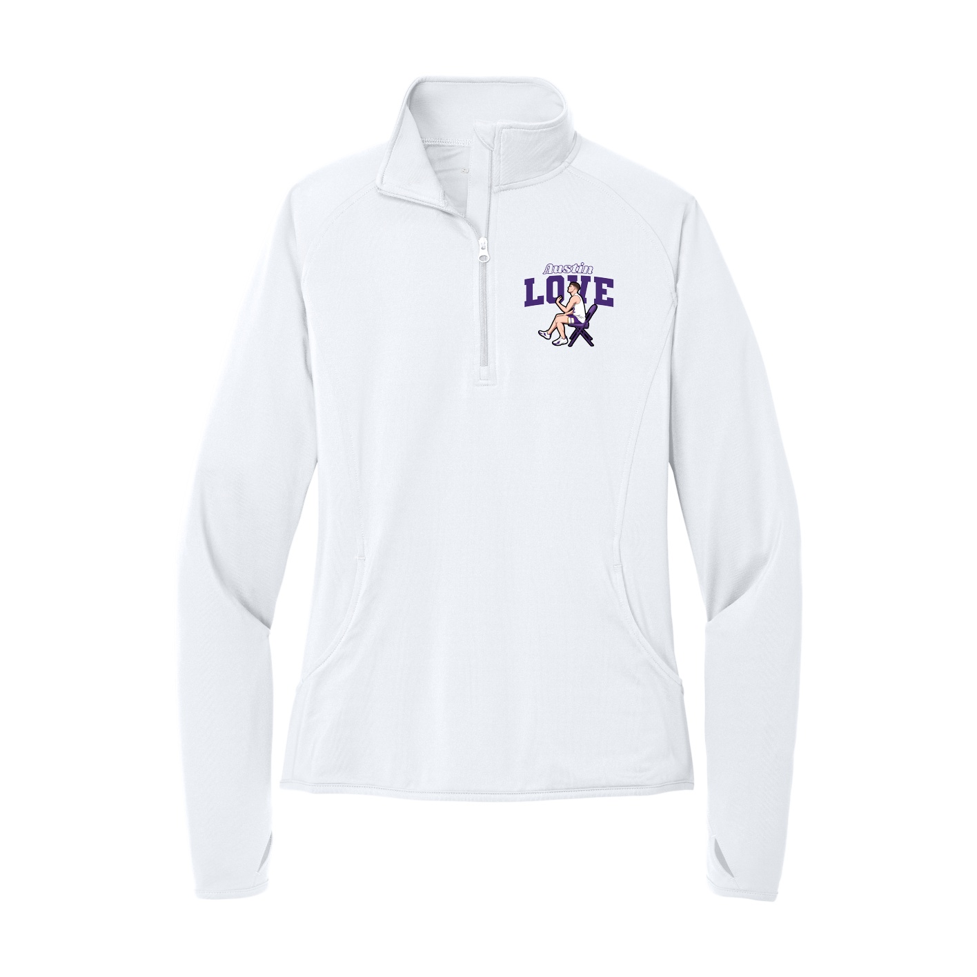 Women's Q-Zip Pullover — Name Arch in White