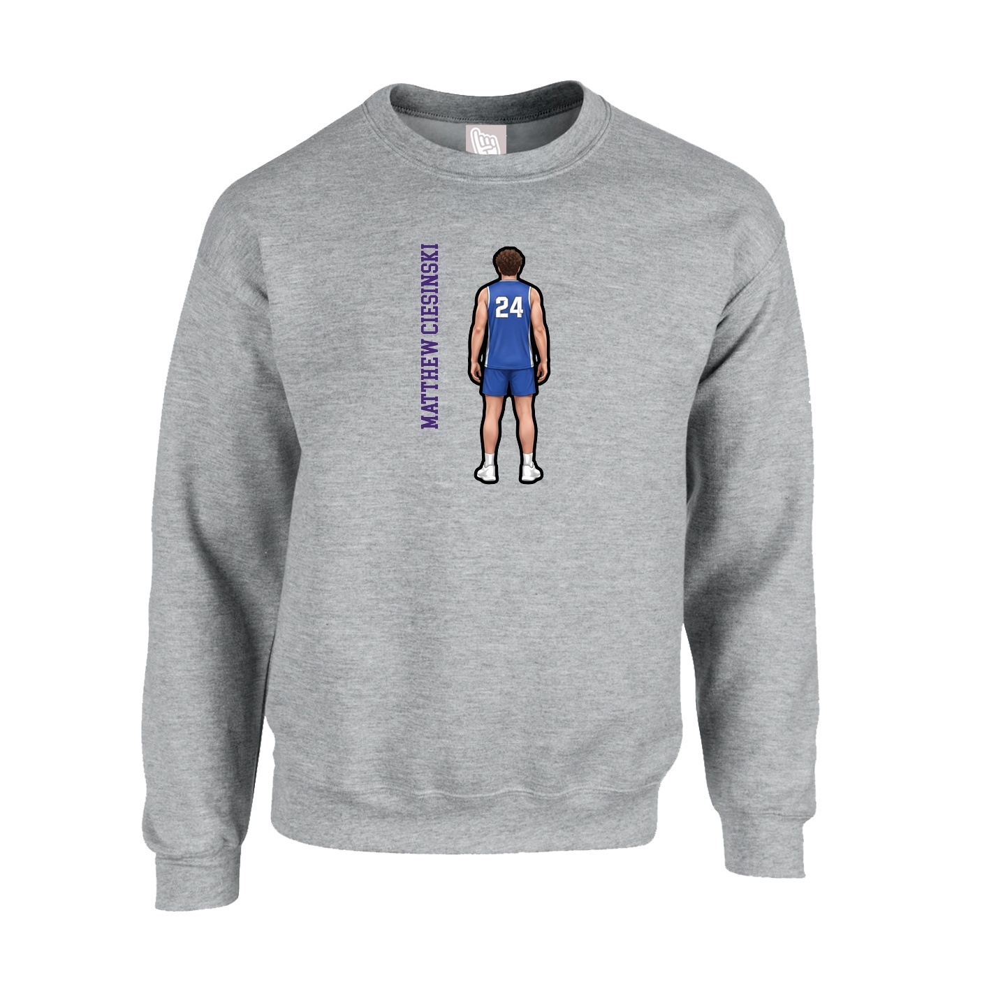 Fleece Crew — Name Vertical in Grey