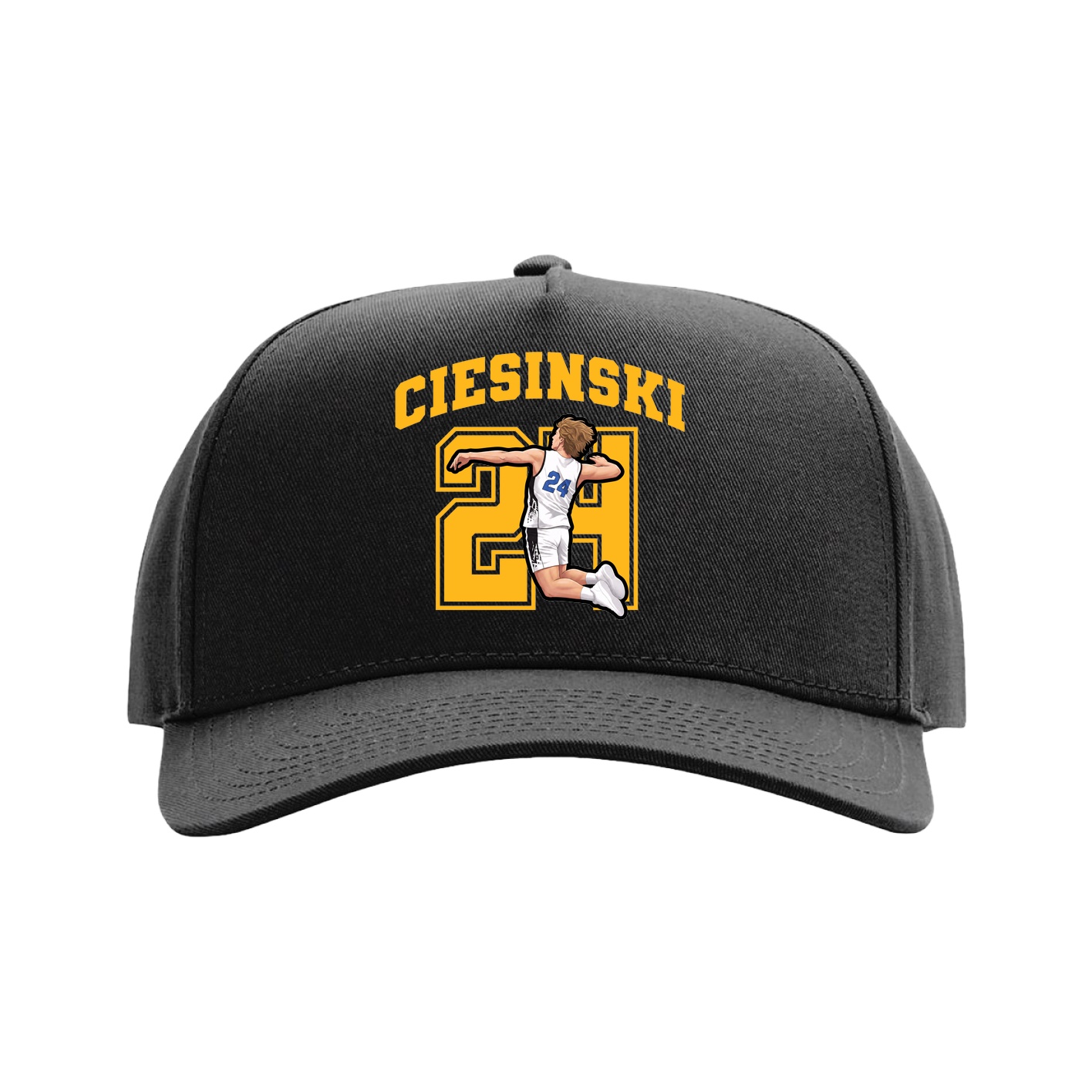 Full Fabric Five-Panel Champ Cap — Number in Black