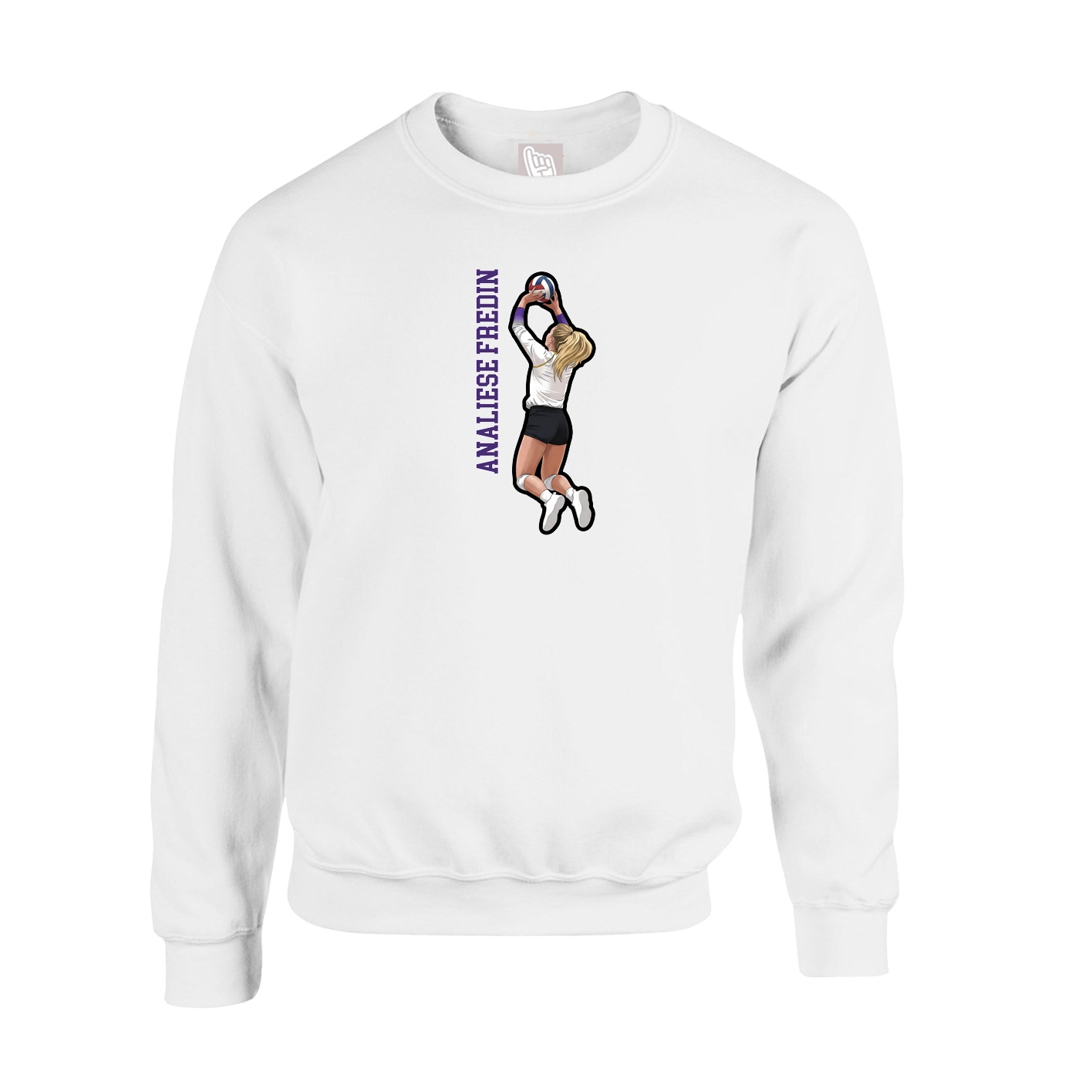 Fleece Crew — Name Vertical in White