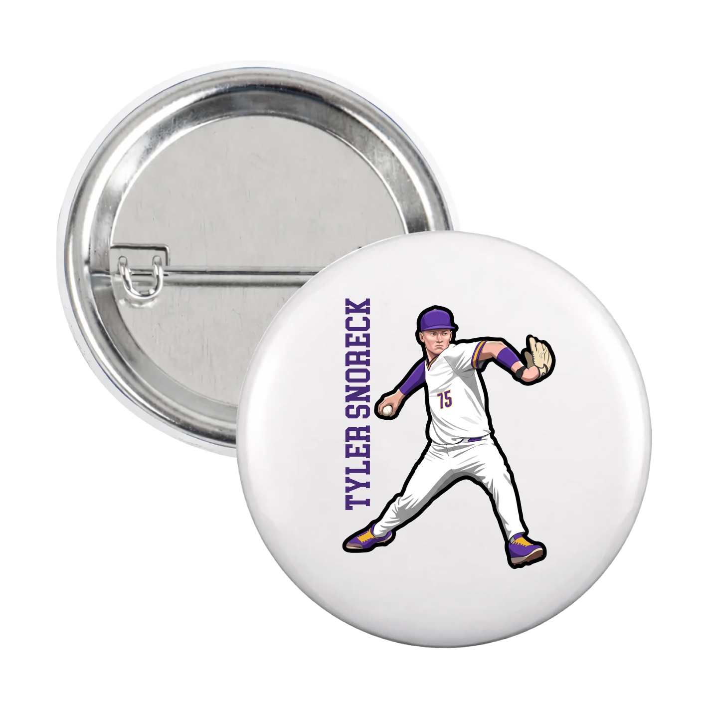Game Day Button — Name Vertical in White