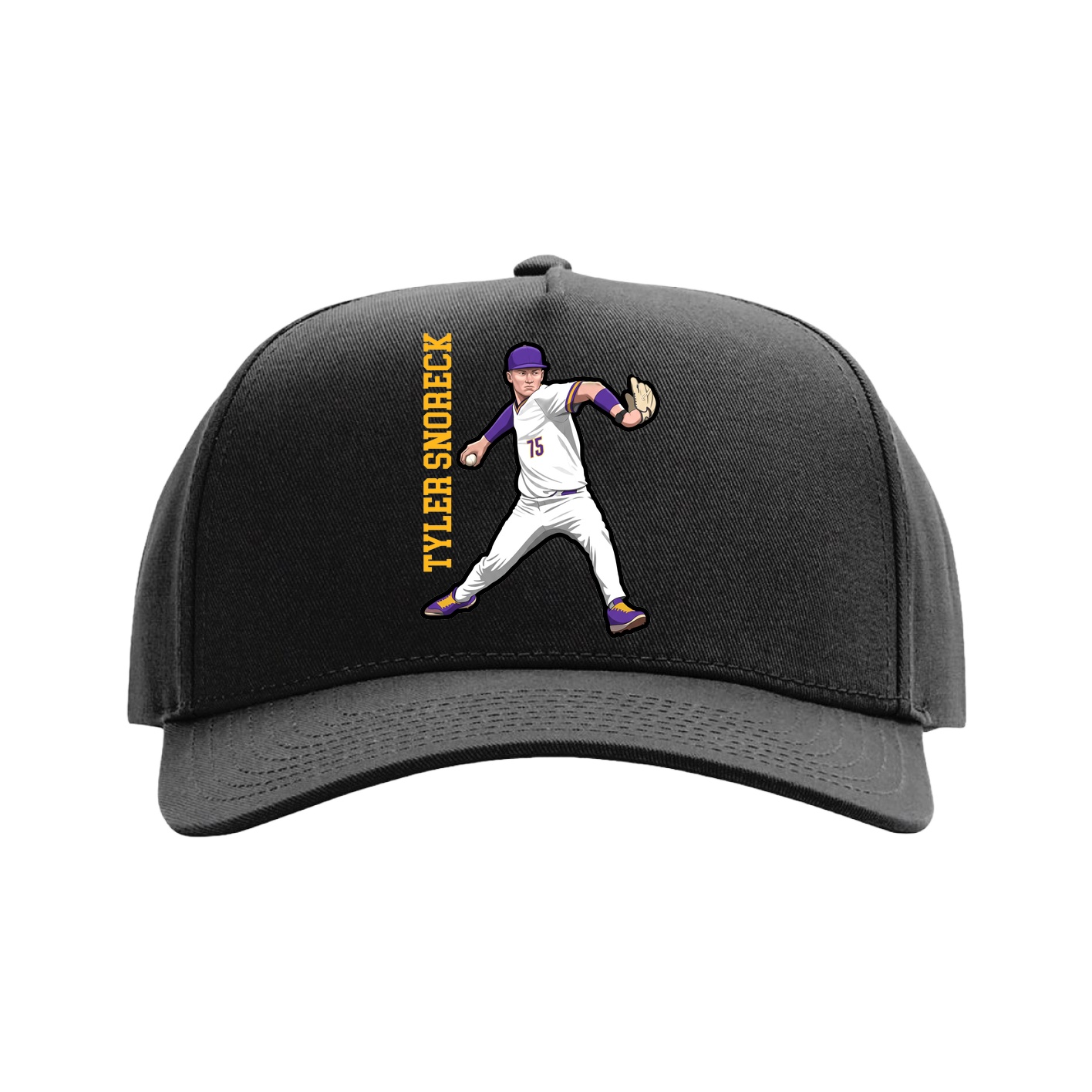 Full Fabric Five-Panel Champ Cap — Name Vertical in Black