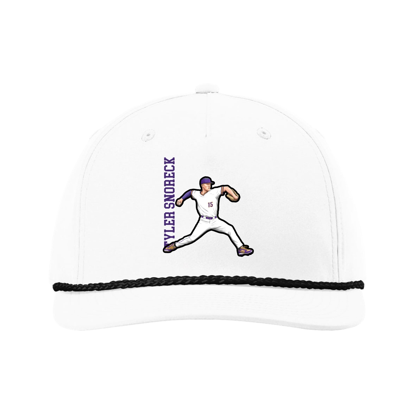 Five-Panel Classic Rope Cap — Name Vertical in White