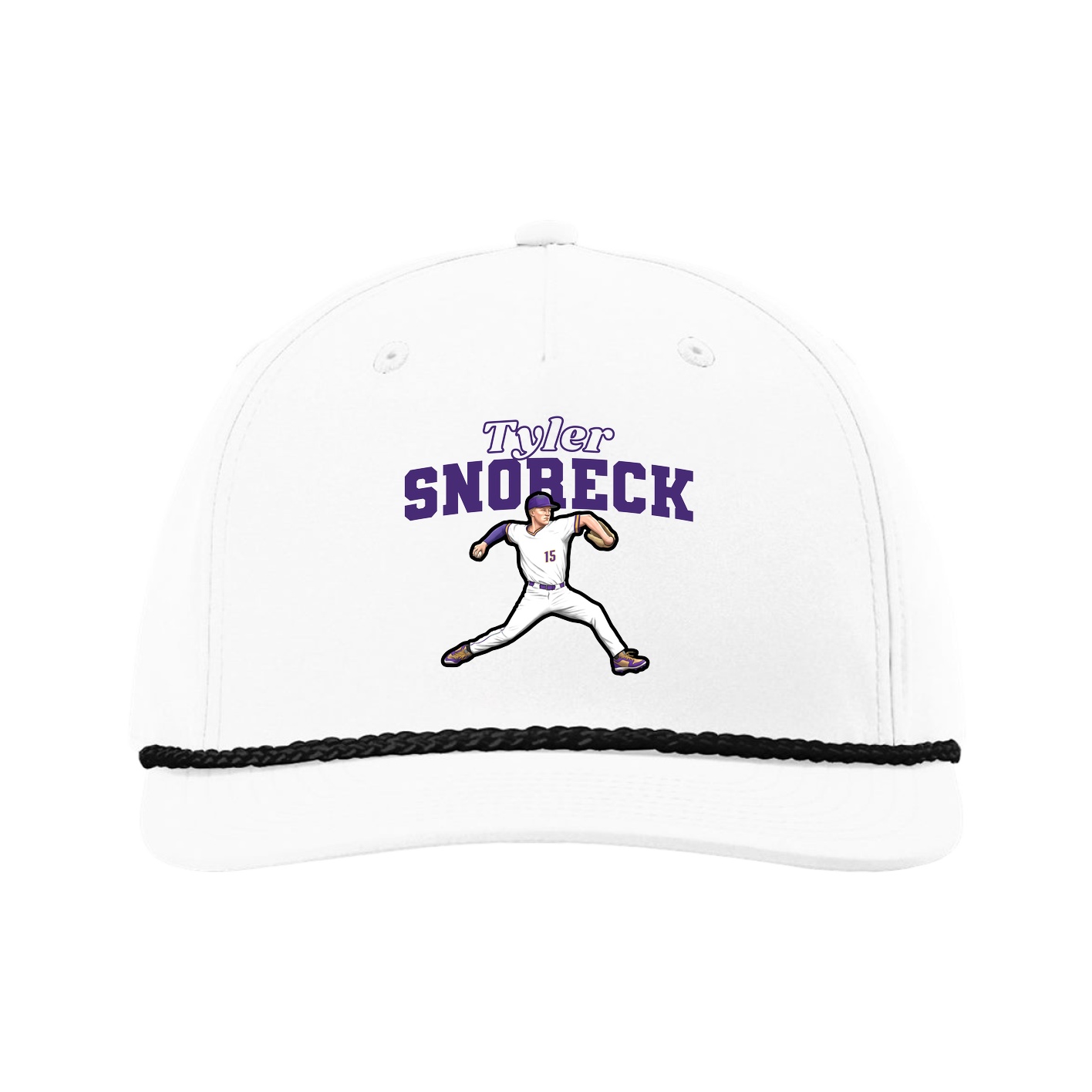 Five-Panel Classic Rope Cap — Name Arch in White