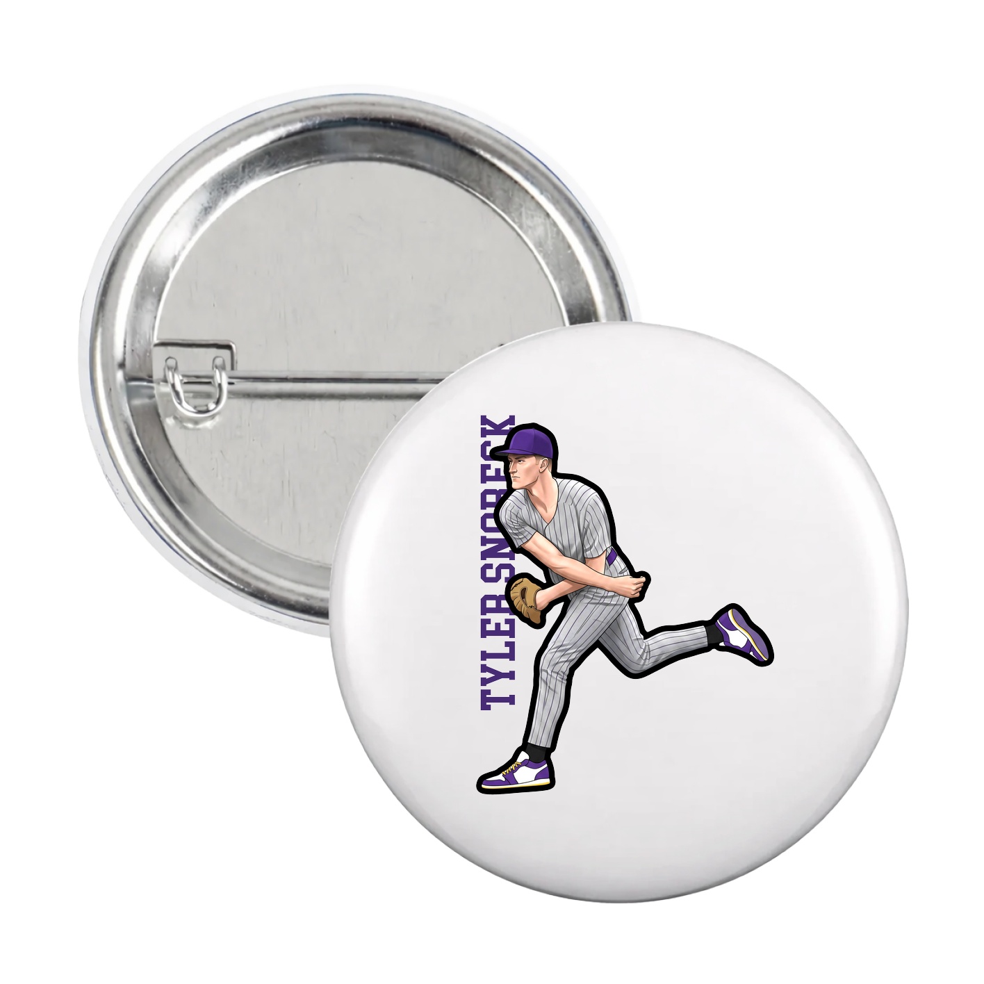 Game Day Button — Name Vertical in White